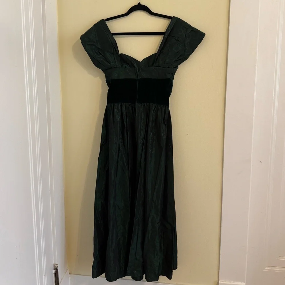 Laura Ashley Vintage Green Velvet and Taffeta Party Mini Dress - Picture 3 of 6